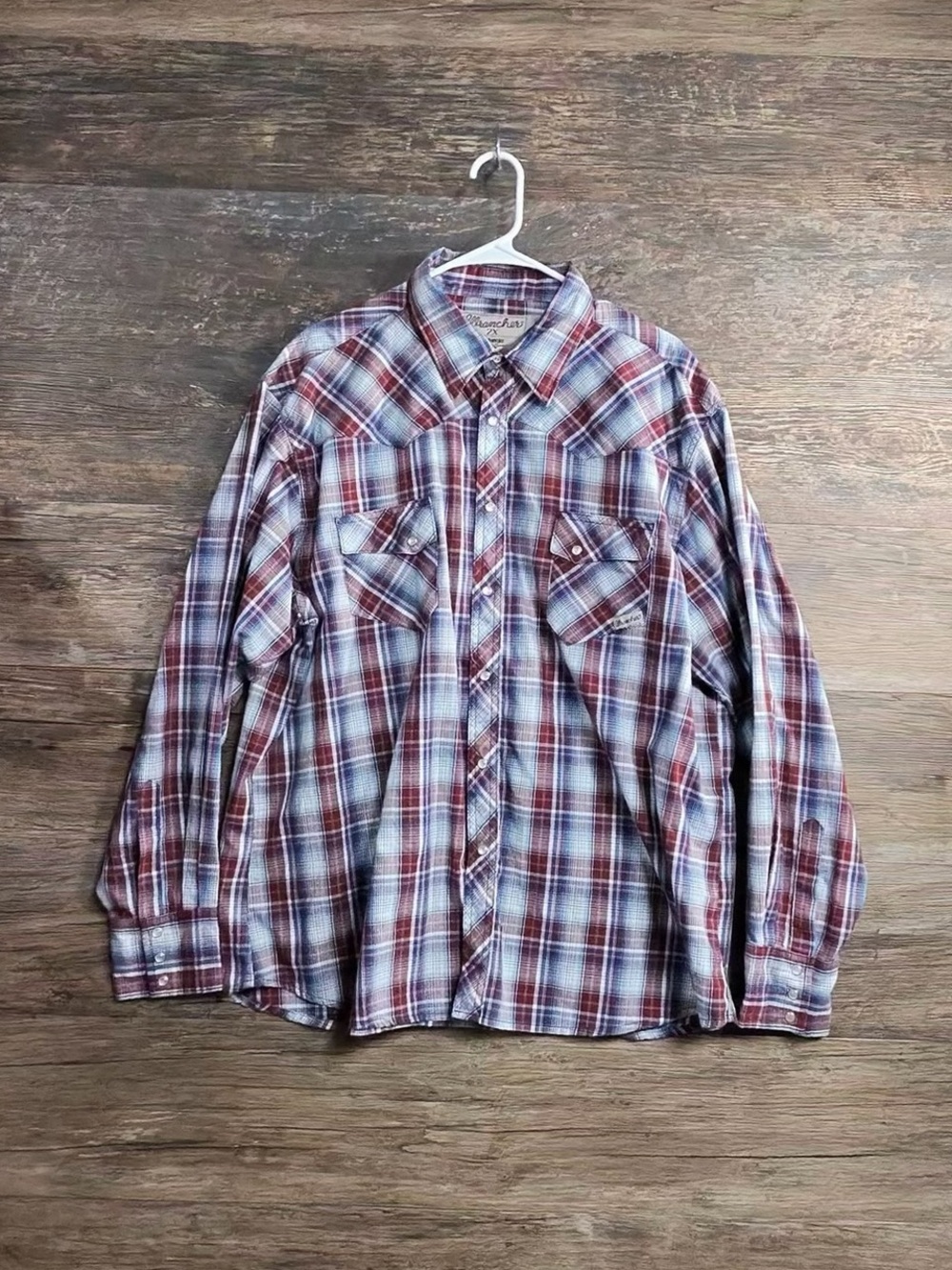 Wrangler Red and White Plaid Button-Down Shirt